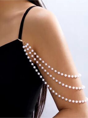 Pearl Drape Arm Chain - White Pearl Arm Jewelry